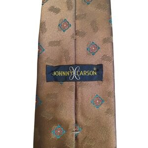 Johnny Carson Vintage Mens Tie Brown Geometric Medallion Silk Blend Made in USA